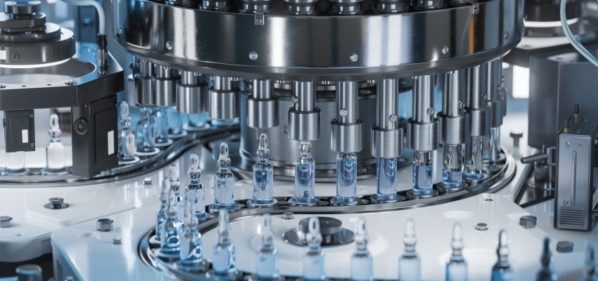 Medical,Ampoule,Production,Line,At,Modern,Modern,Pharmaceutical,Factory.,Glass