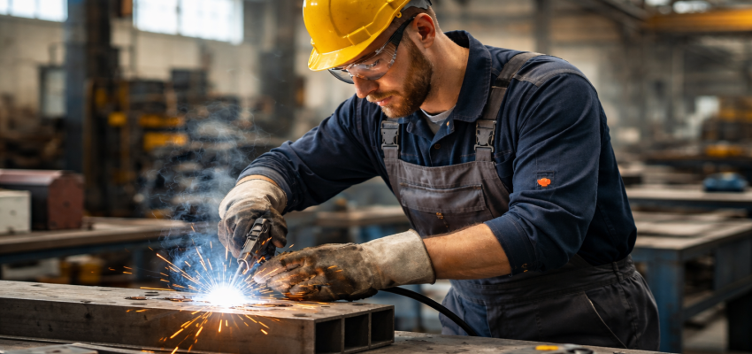 Lavoro di saldatura in officina metalmeccanico